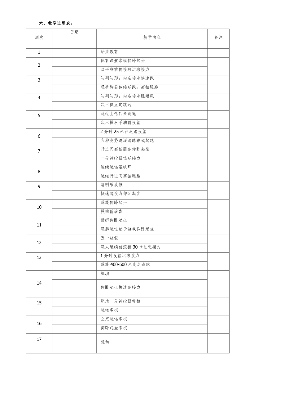 人教版小学六年级下册体育健康教案