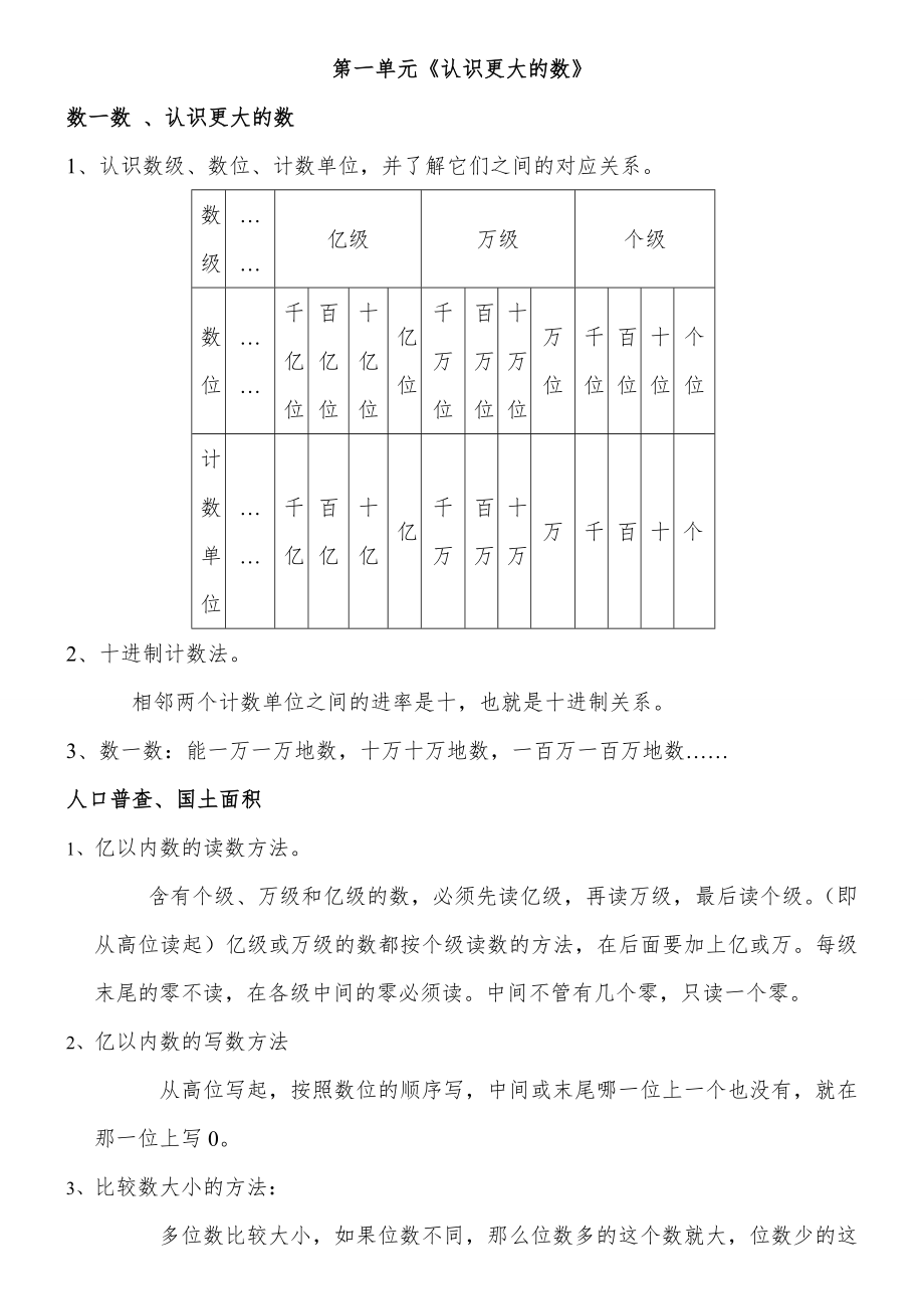 北师大版小学数学四年级上册-知识点