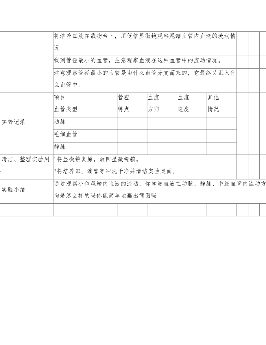 观察小鱼尾鳍内血液的流动教学设计