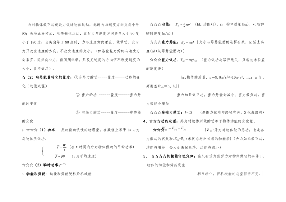 高中物理会考知识点概念公式考点