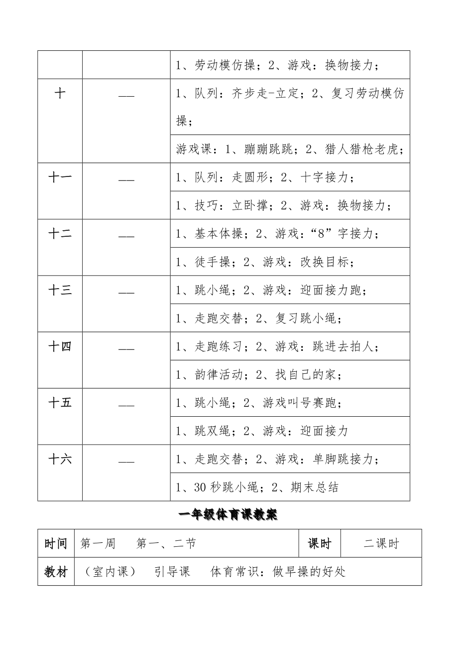 小学一年级体育全套教案1