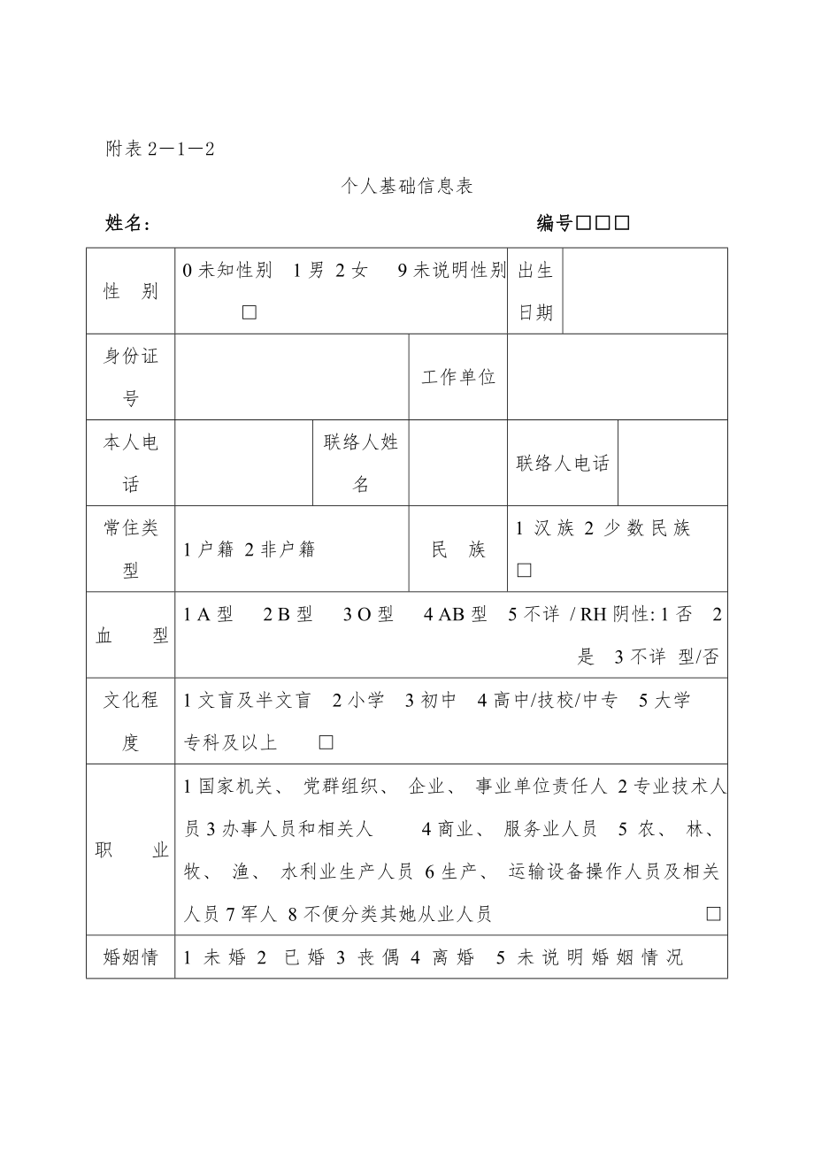 学校首次建立教师健康档案表格模板