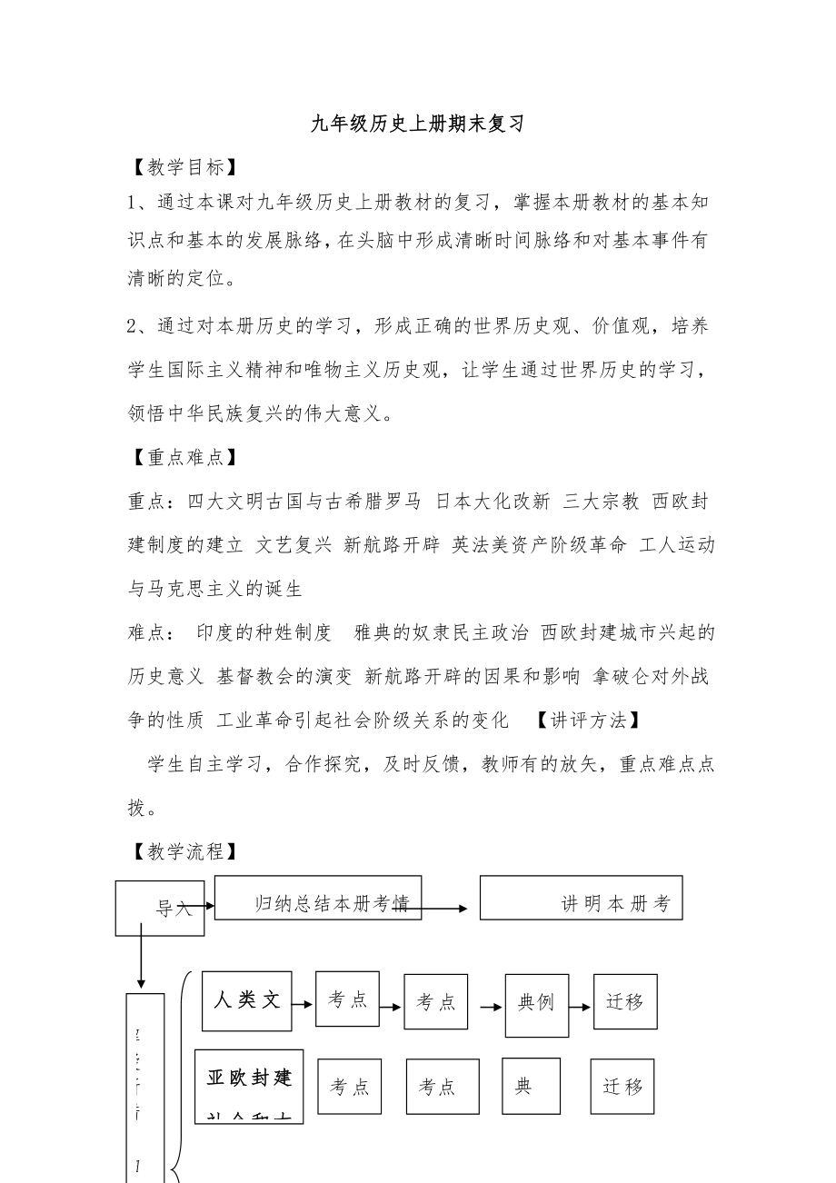 部编版九年级历史上册期末复习教案