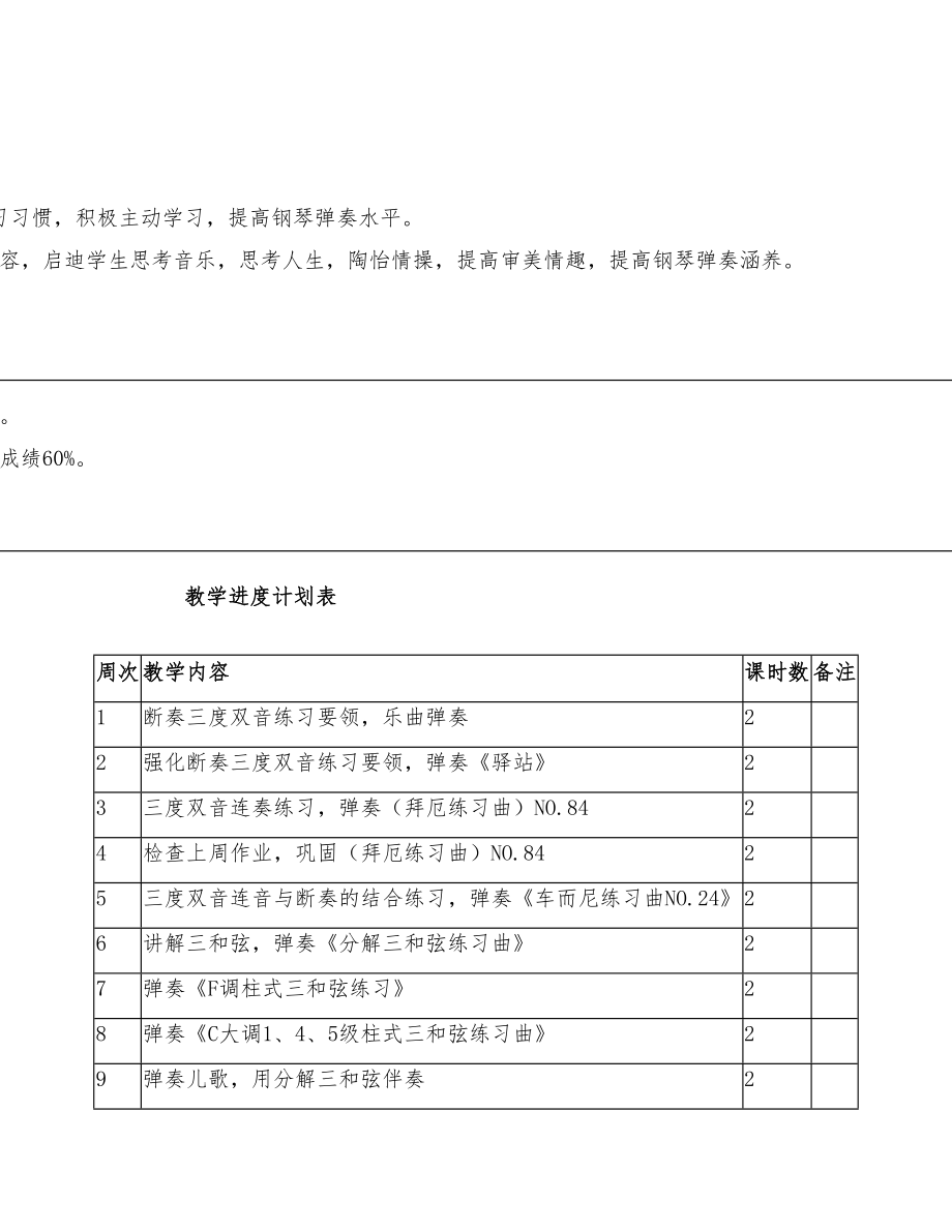 《儿歌弹唱》实施性教学计划