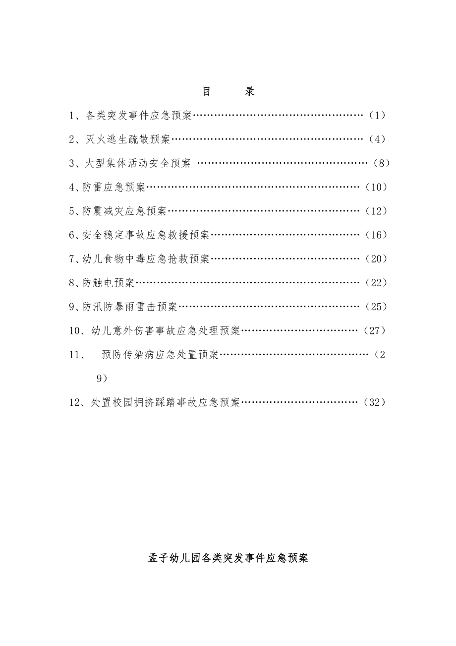 幼儿园各类突发事件应急预案12