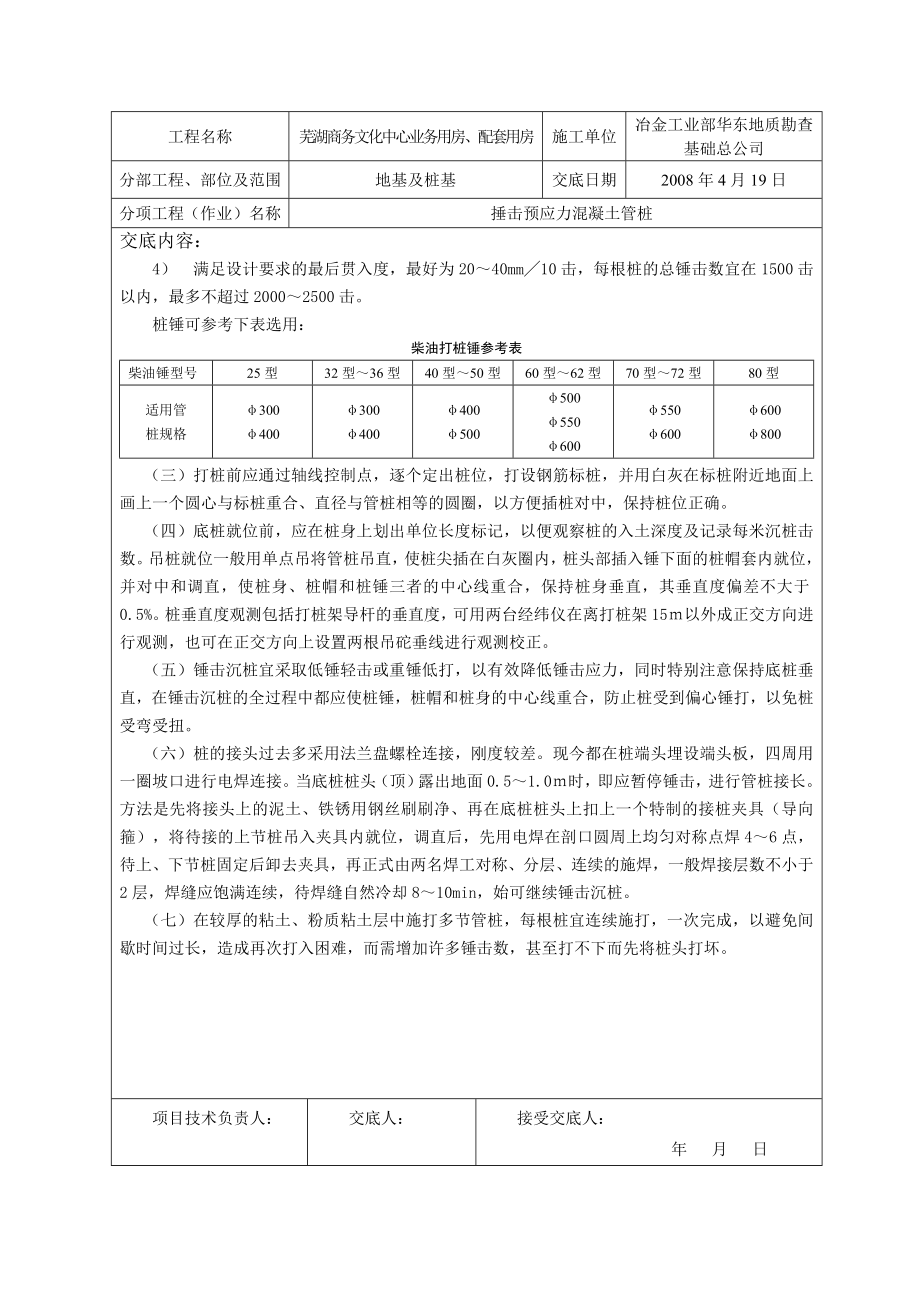 锤击桩技术交底