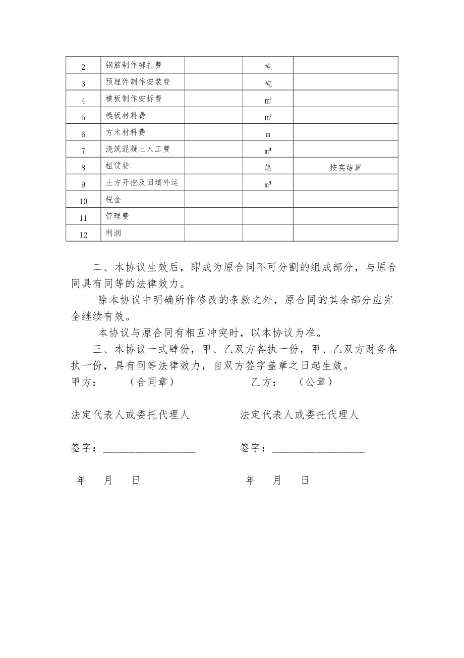 施工合同补充协议范本