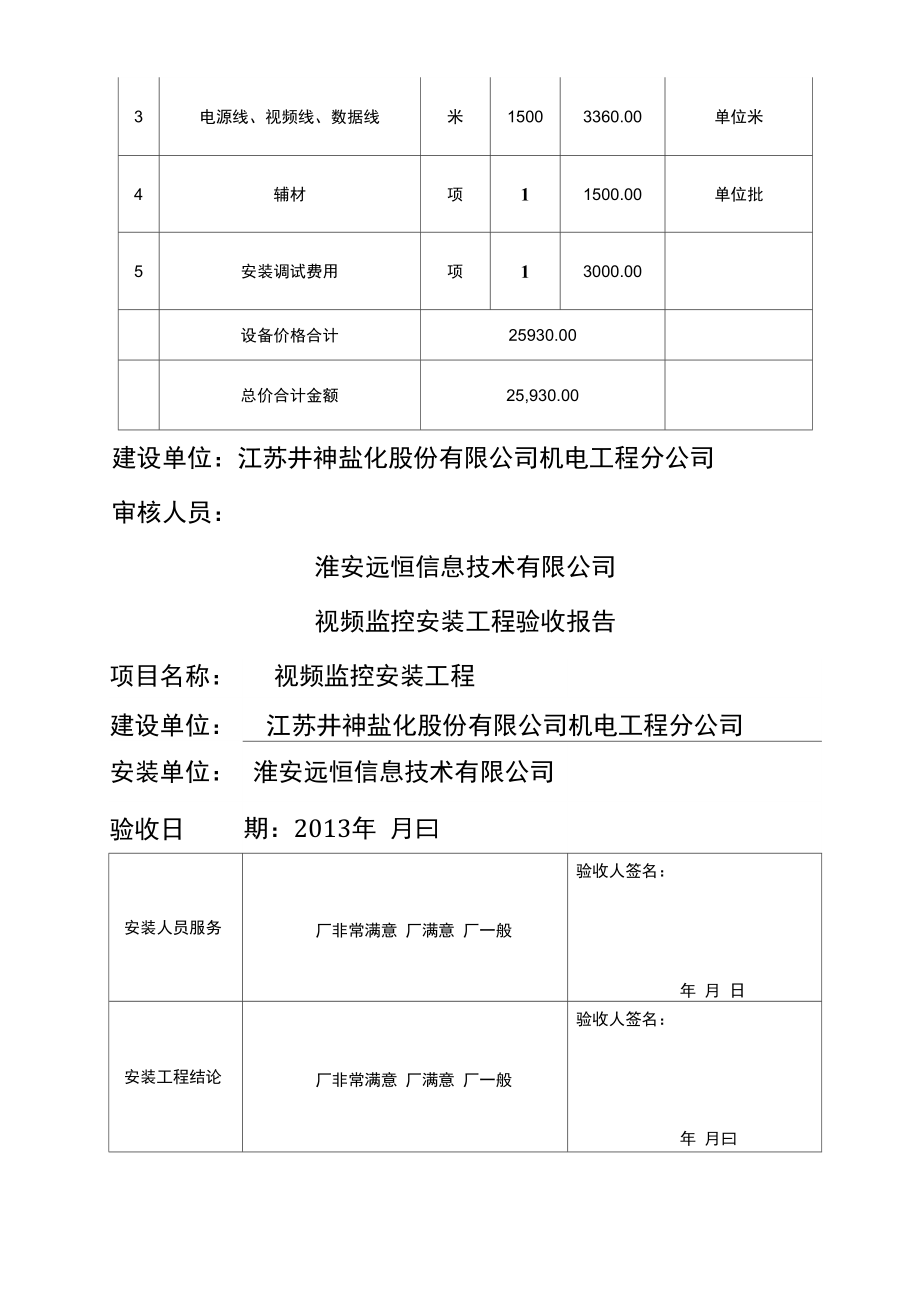 视频监控安装工程结算介绍模板