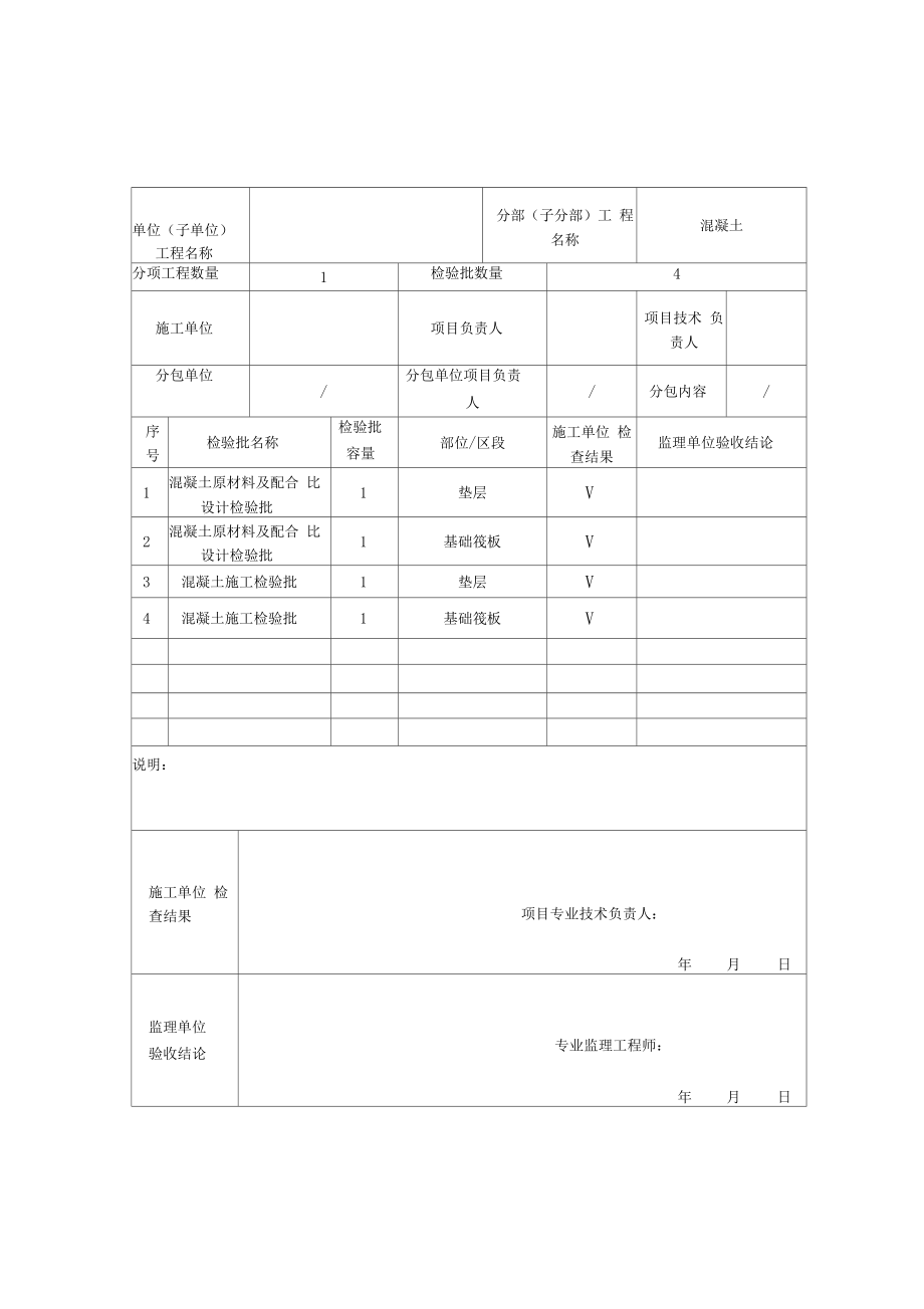 基础分部工程质量验收记录