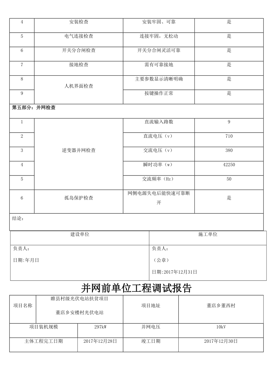 并网前单位工程调试报告12