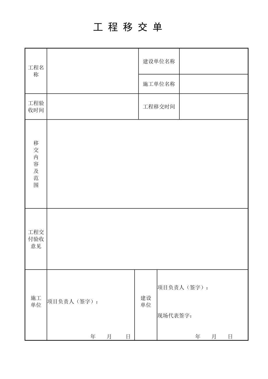 工程移交单模板