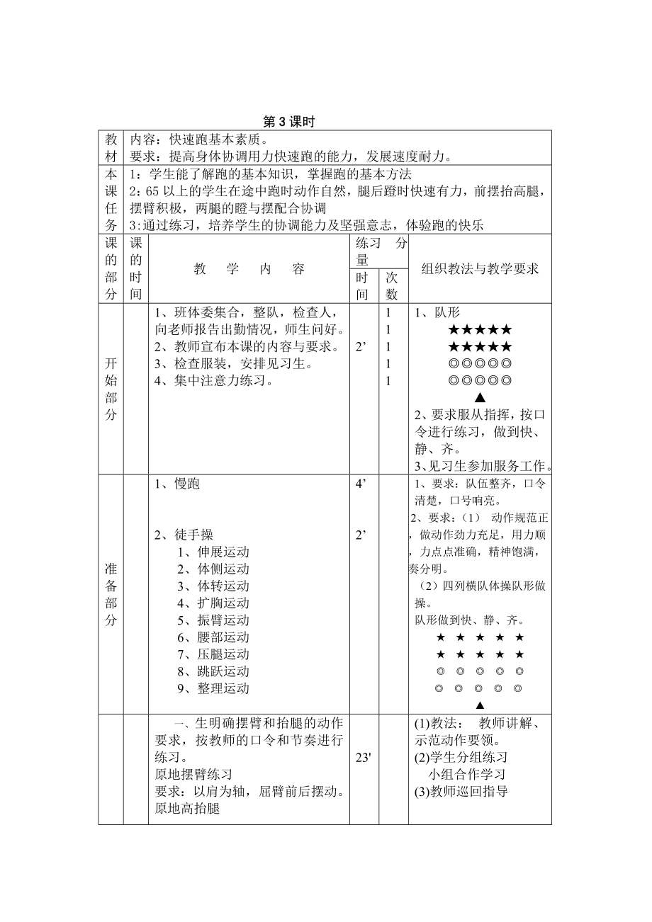 初一体育课全套教案