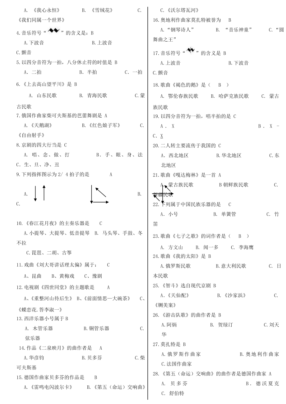 中考音乐音乐题库及答案1