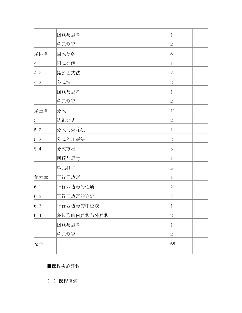 新版北师大版八年级数学下册课程纲要