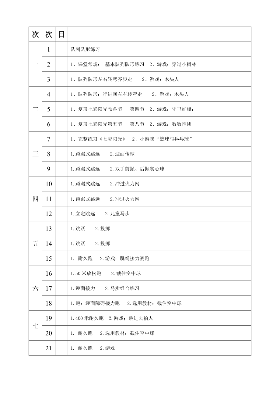 人教版小学四年级上册体育教案全套（附教学计划）