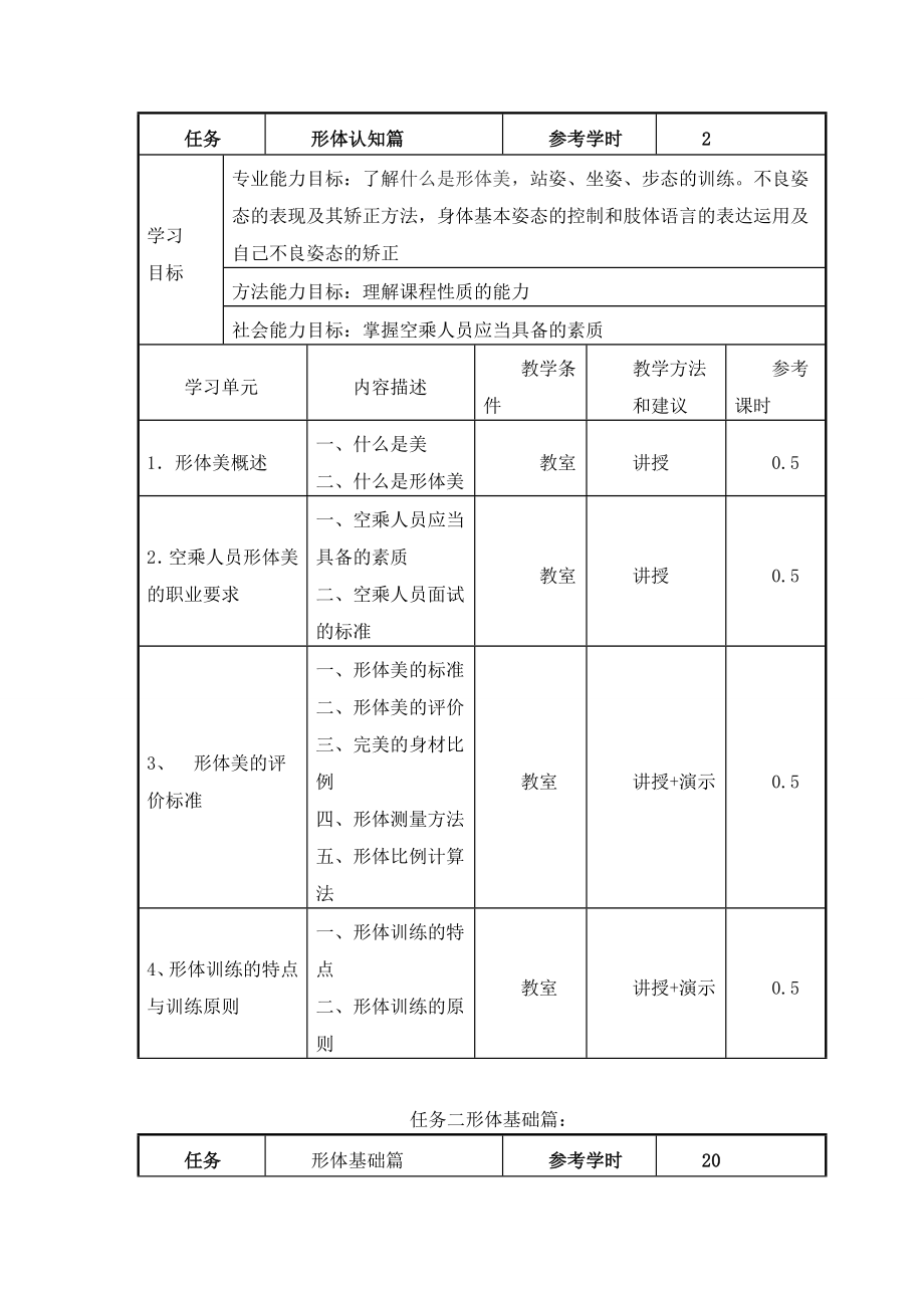 10级空乘《形体训练3》课程标准