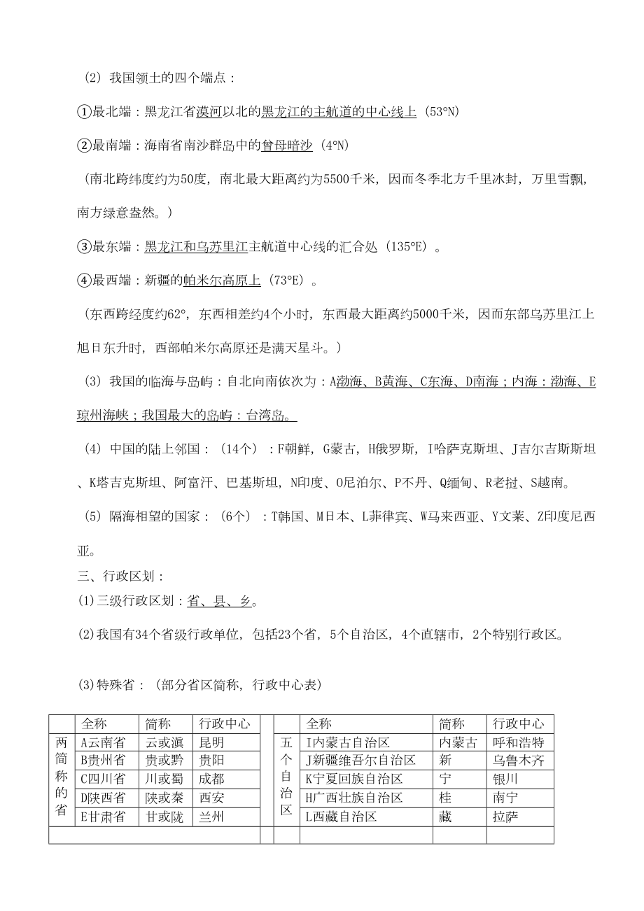 人教版地理八年级上册知识点总结