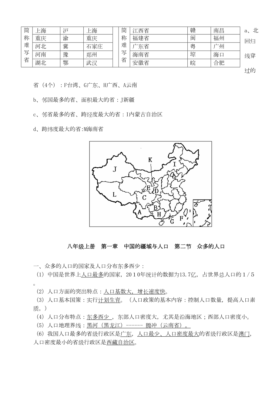 人教版地理八年级上册知识点总结