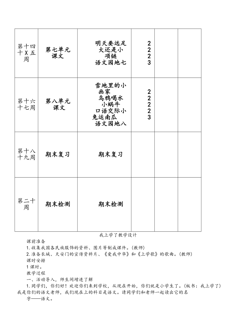 2018部编版一年级上册语文语文全册教案教学设计