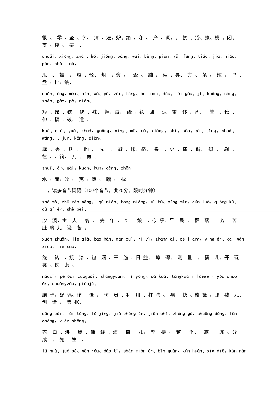 全国普通话考试题库50套全1