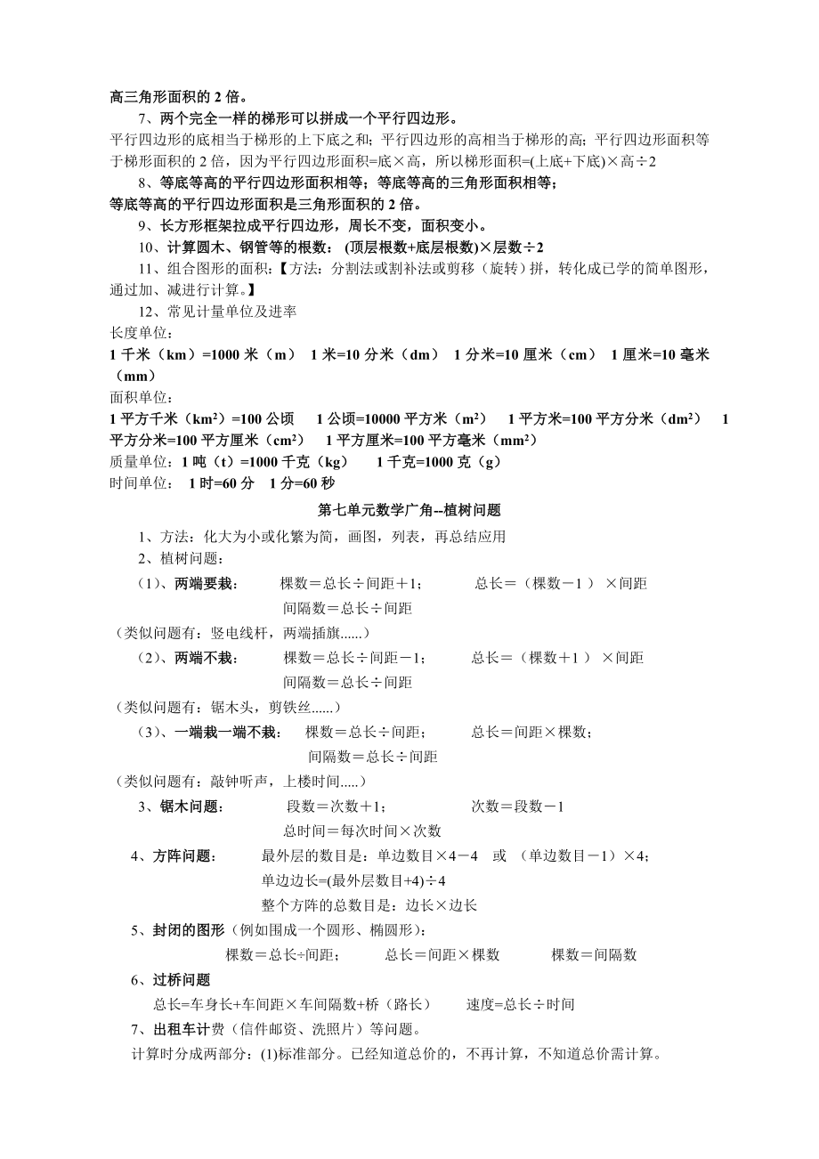 人教版小学五年级数学上册知识点归纳总结全