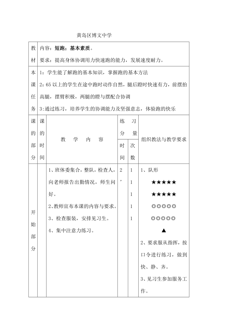 初一体育课全套教案