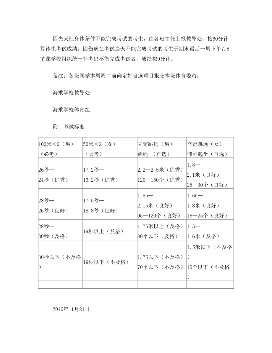 长春市海乘中等职业学校体育期末考试方案.doc