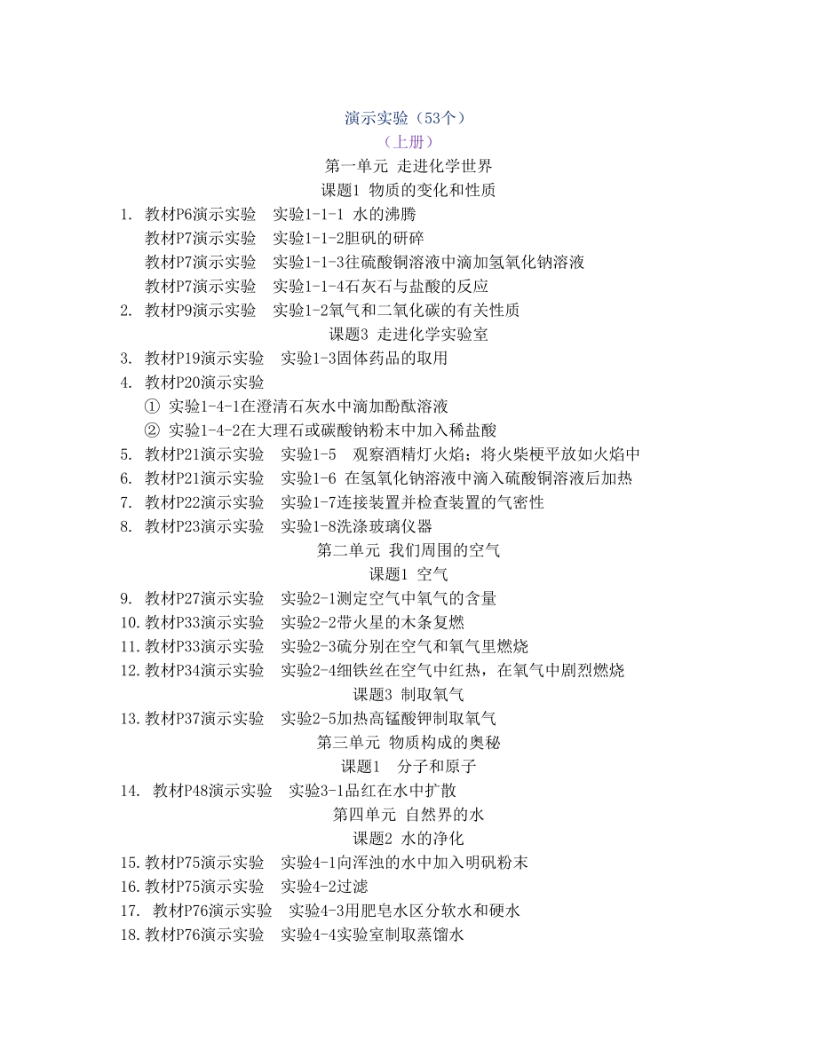 人教版九年级化学实验分类目录.doc