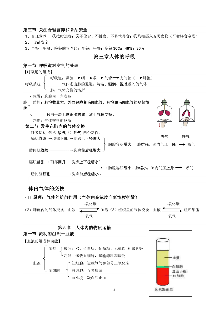 人教版七年级下册生物复习提纲知识点归纳总结.doc