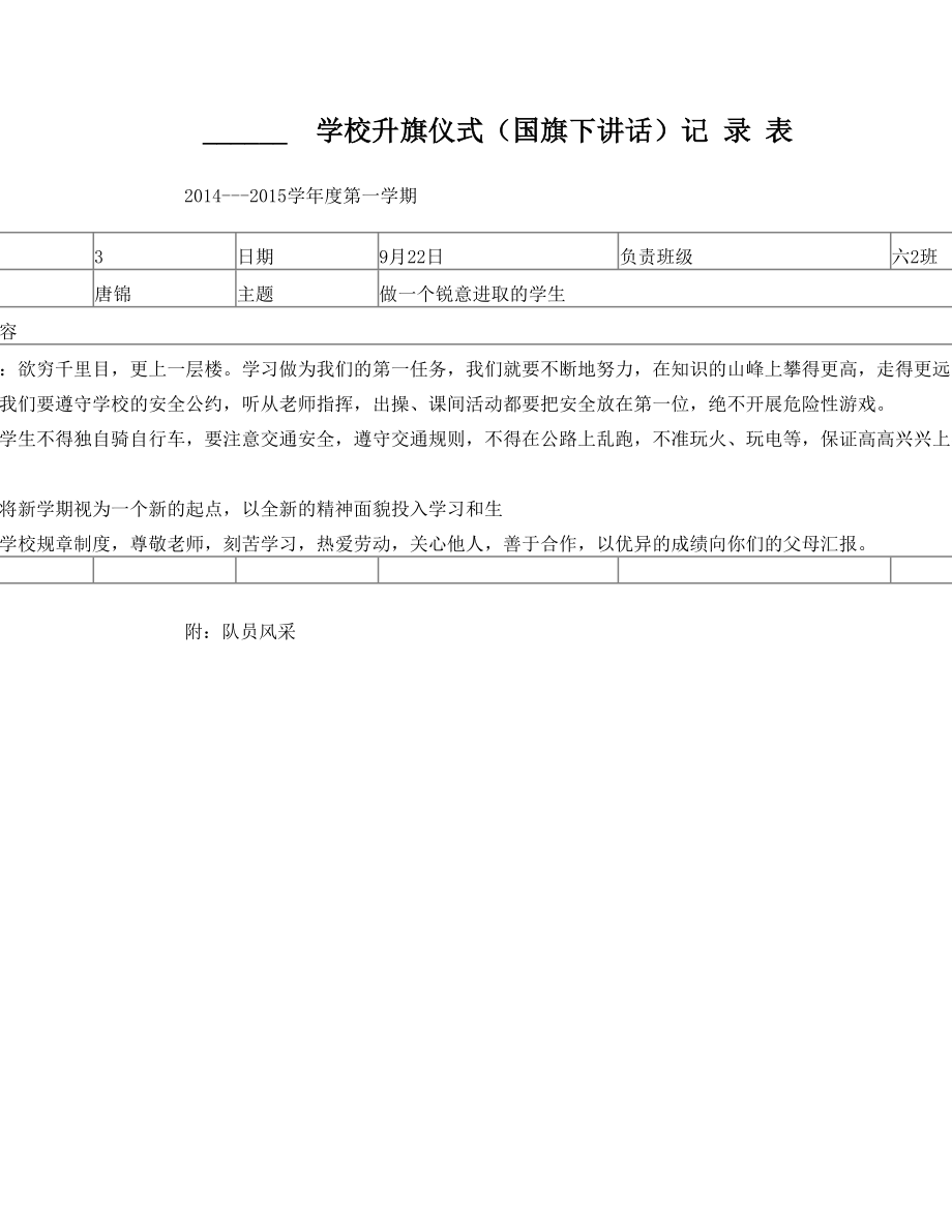 小学国旗下讲话记录样表.doc