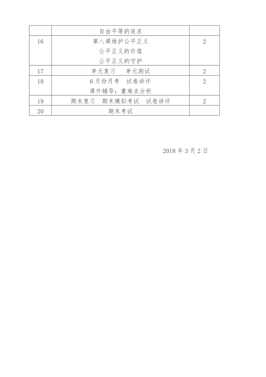 人教版八年级道德与法治下册教学计划.doc