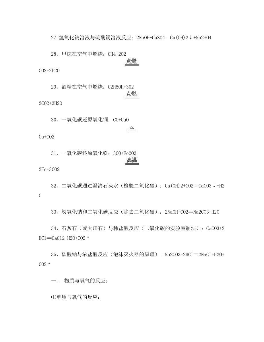 人教版初中化学方程式大全.doc