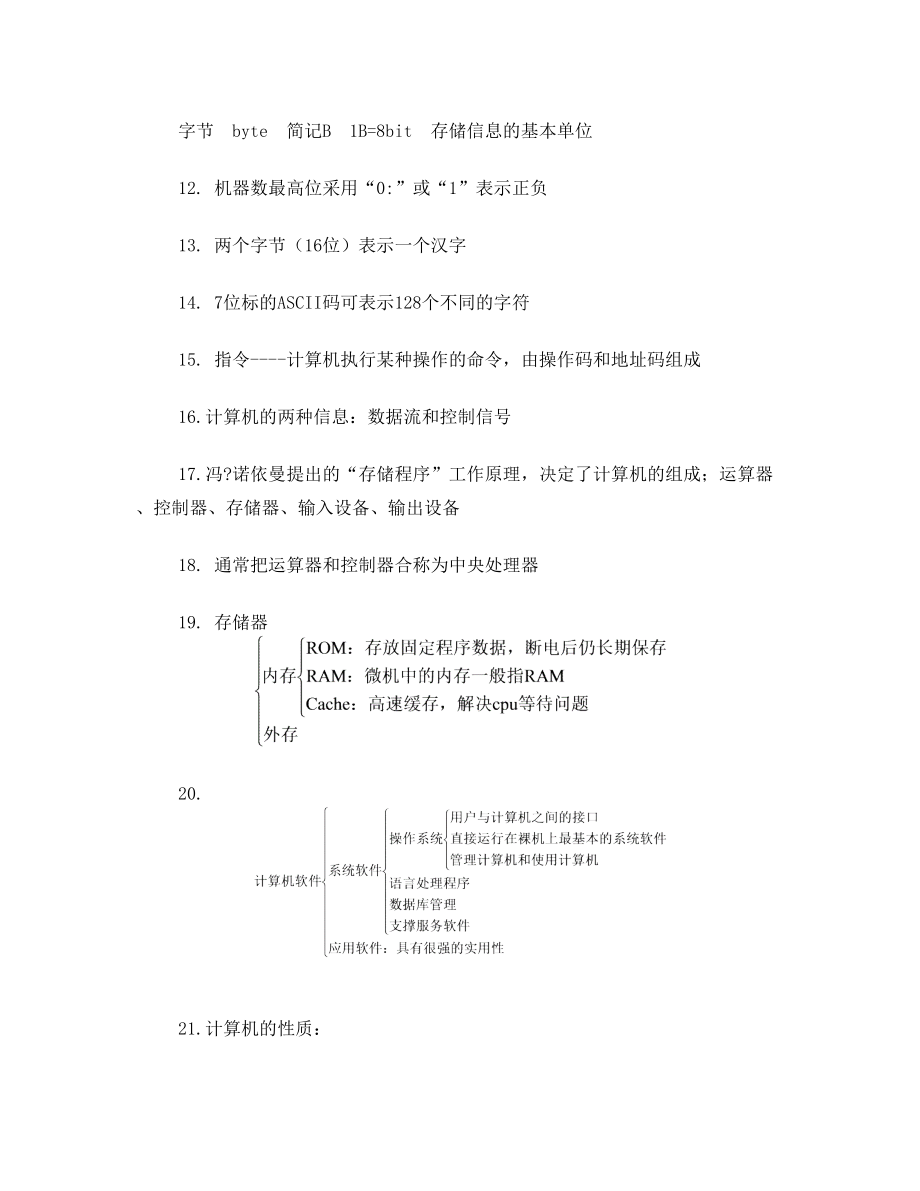 计算机文化基础知识点总结(经典版) 考试专用.doc