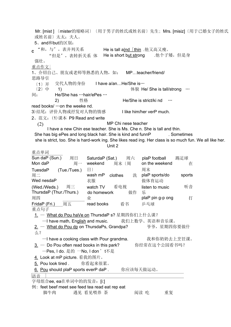 小学五年级人教版英语上册知识点总结.doc