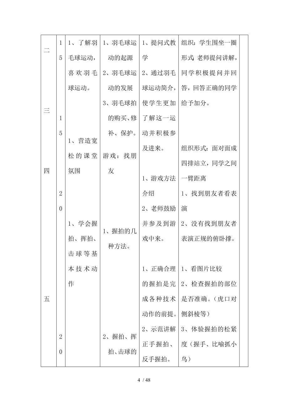 小学羽毛球特色教学教案羽毛球.doc