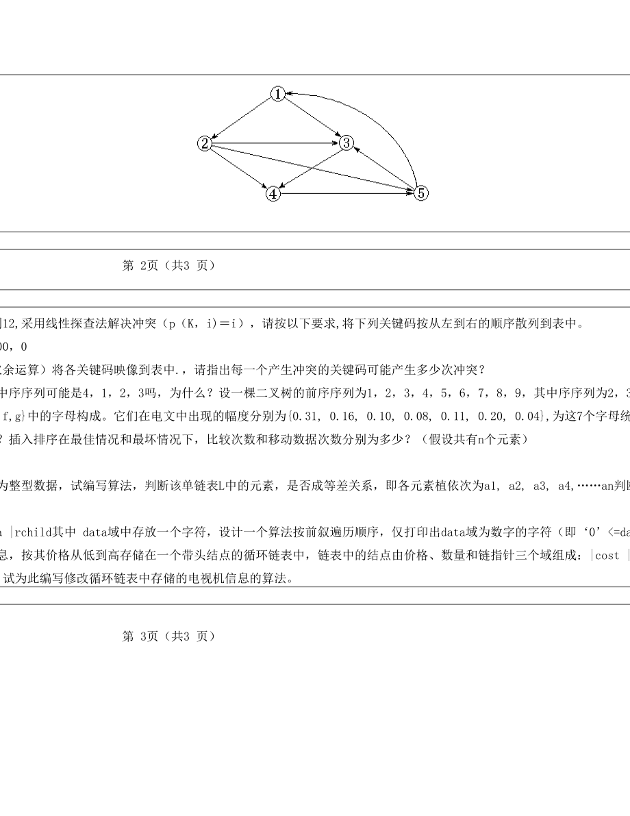 湖南大学数据结构期末考试试题.doc