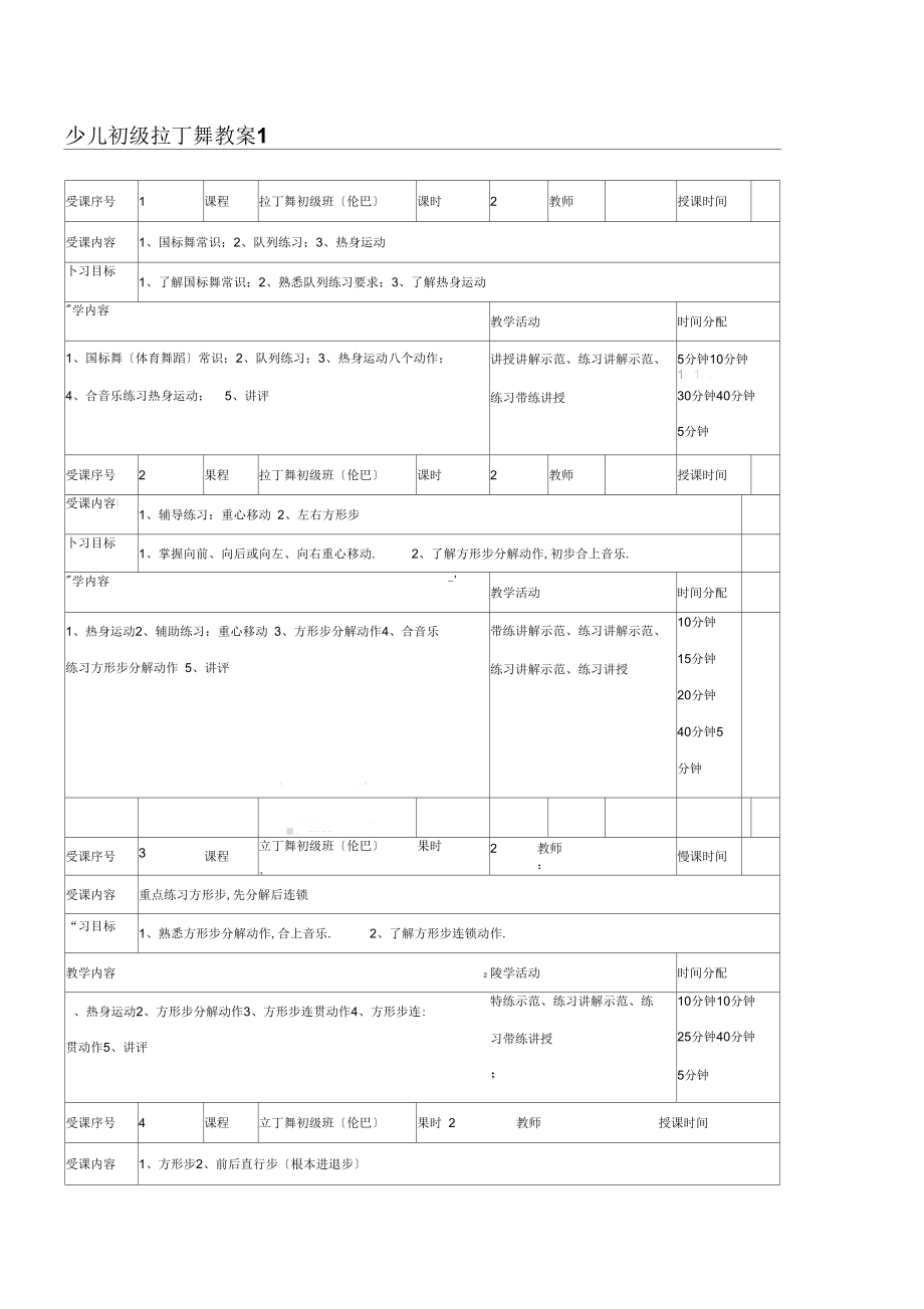 少儿初级拉丁舞教学教学教案1.doc