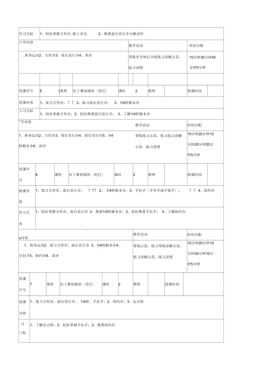 少儿初级拉丁舞教学教学教案1.doc