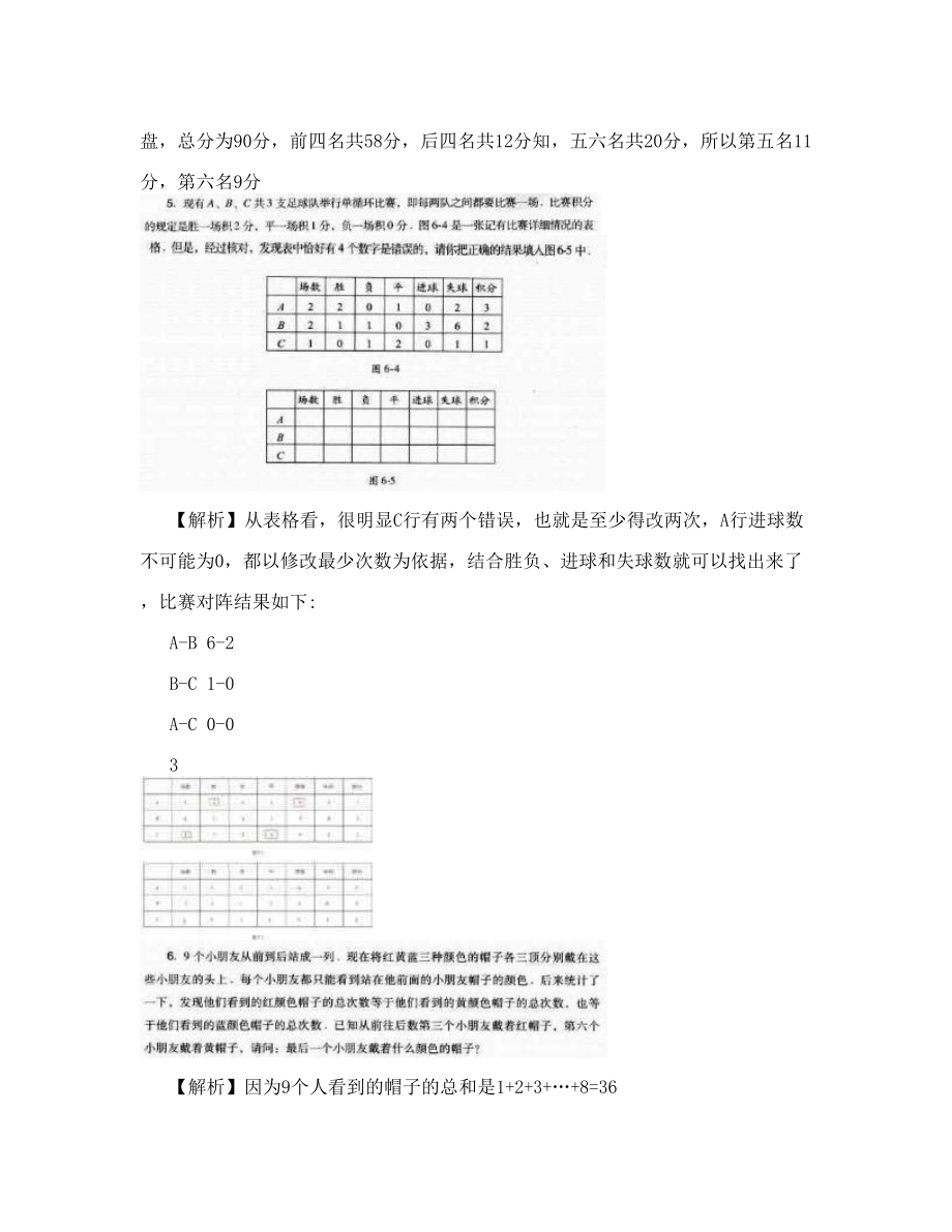 数学思维训练导引题解（六年级 第六讲 逻辑推理二（超越篇）.doc