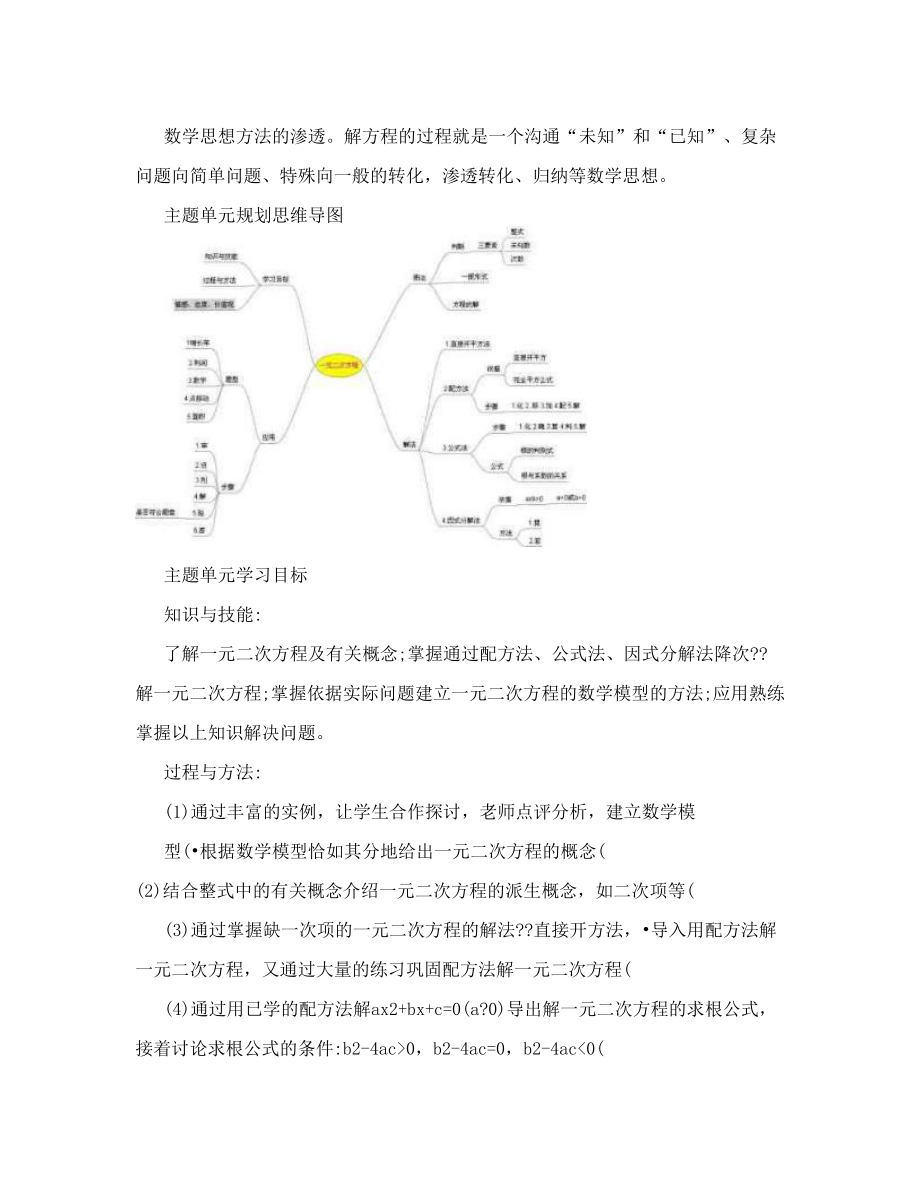 初中数学《一元二次方程》单元教学设计以及思维导图7.doc