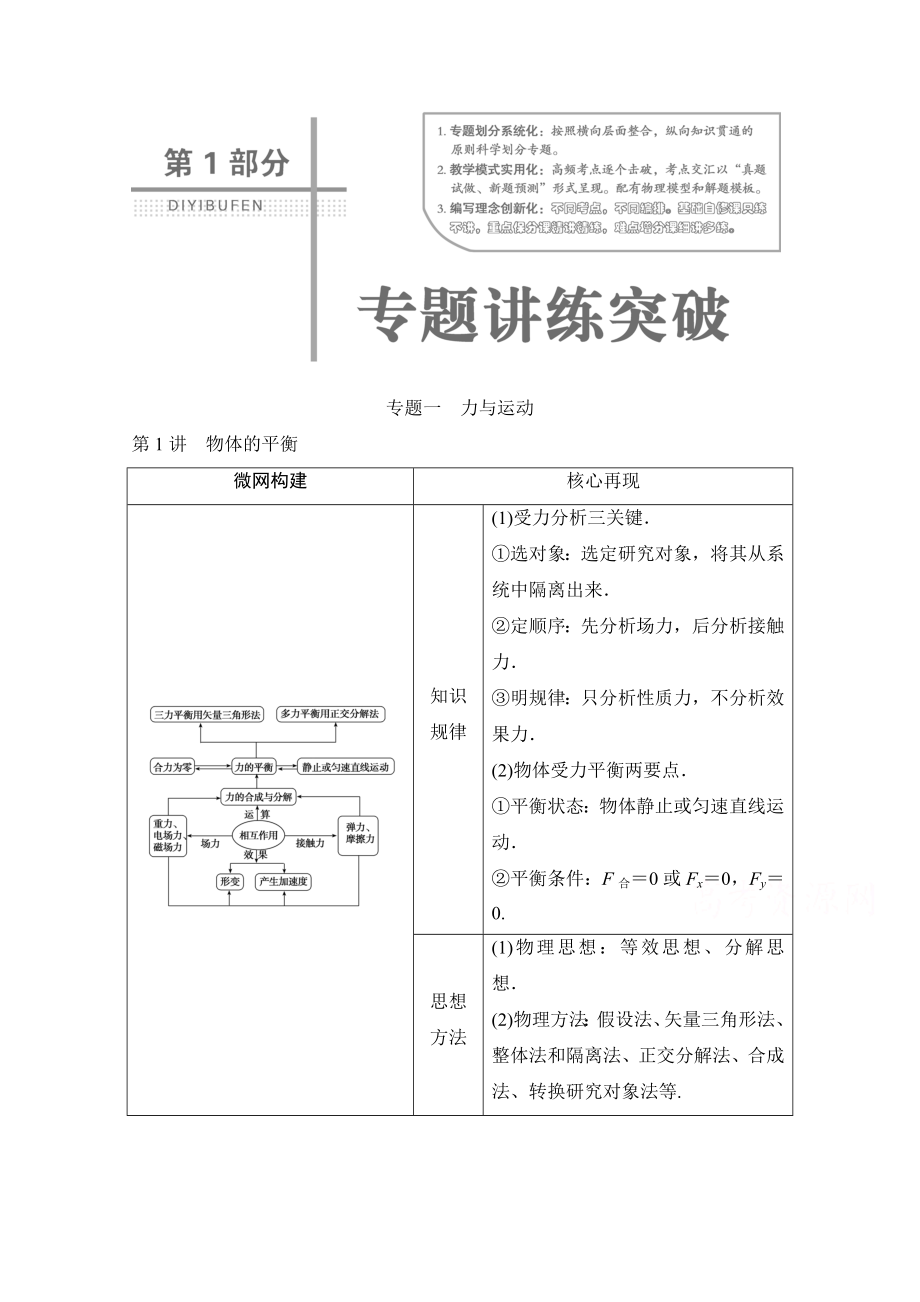 《高考领航》届高三物理二轮复习限时规范训练第1部分专题讲练突破教师用书专题一力与运动Word版含答案.doc