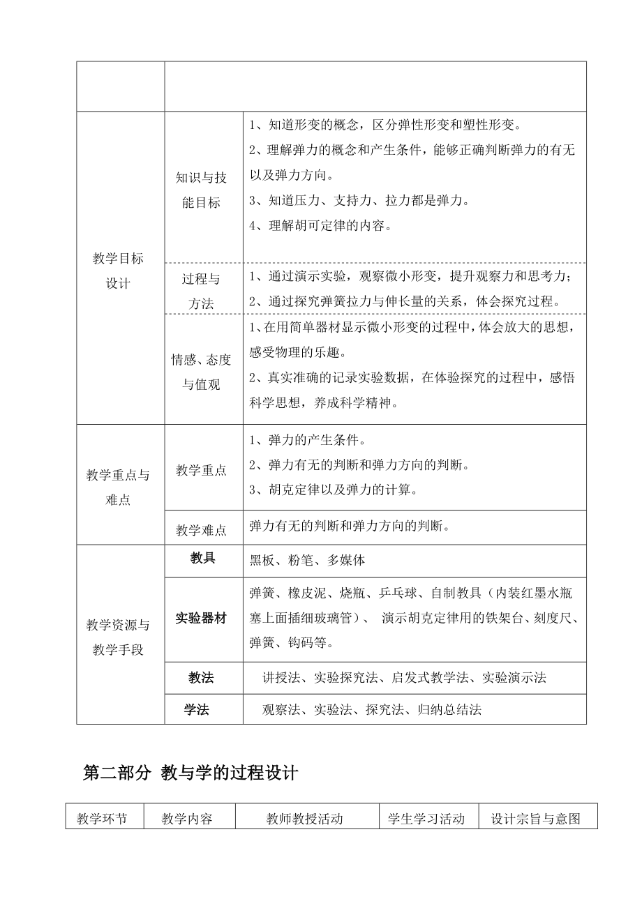 人教版高一物理弹力教学设计.doc