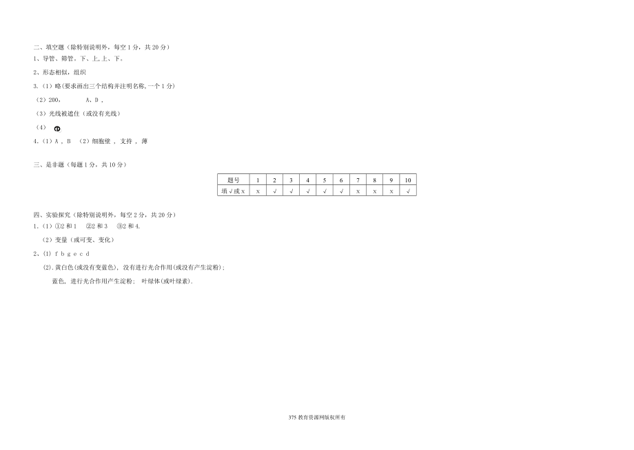 北师大版七年级生物上册期末试卷.doc