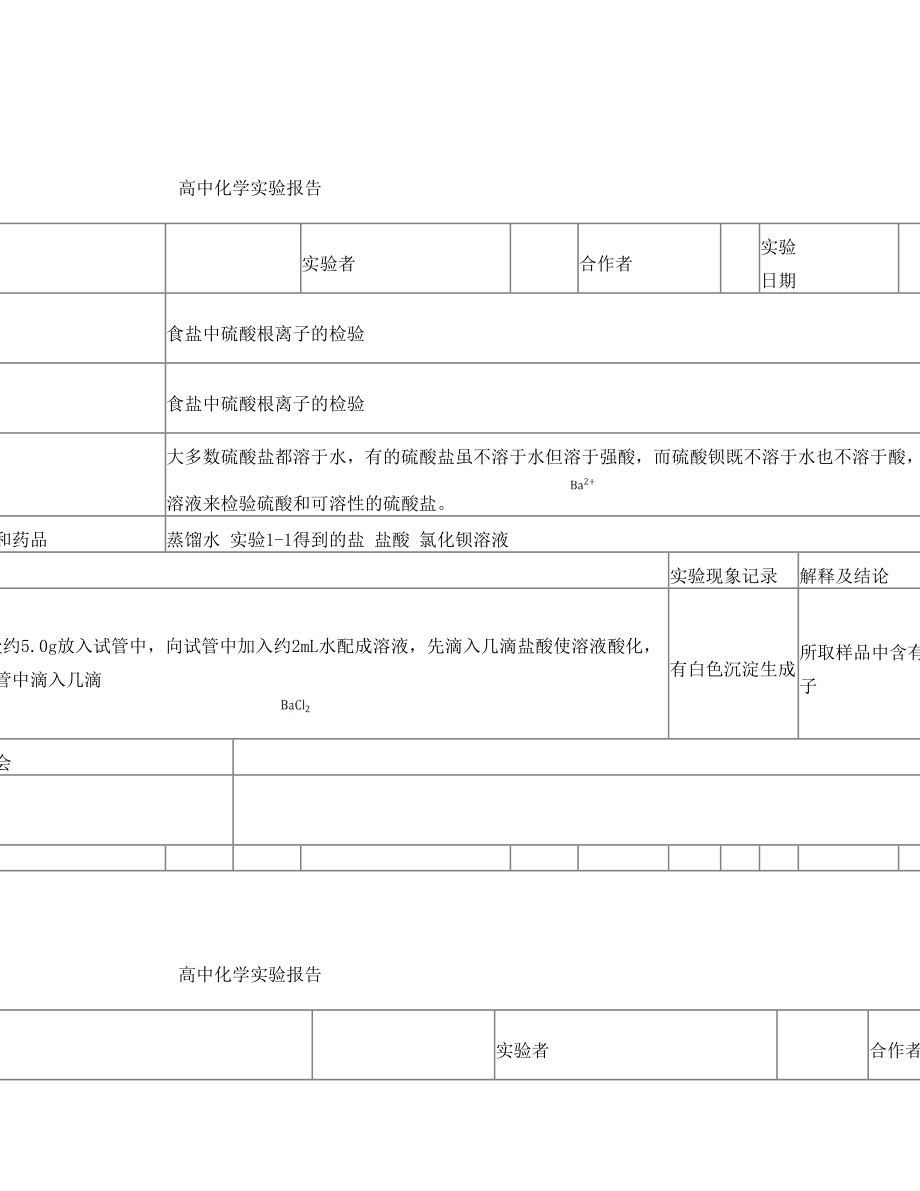 竞力学校高中化学实验报告(省定学生必做)(1).doc