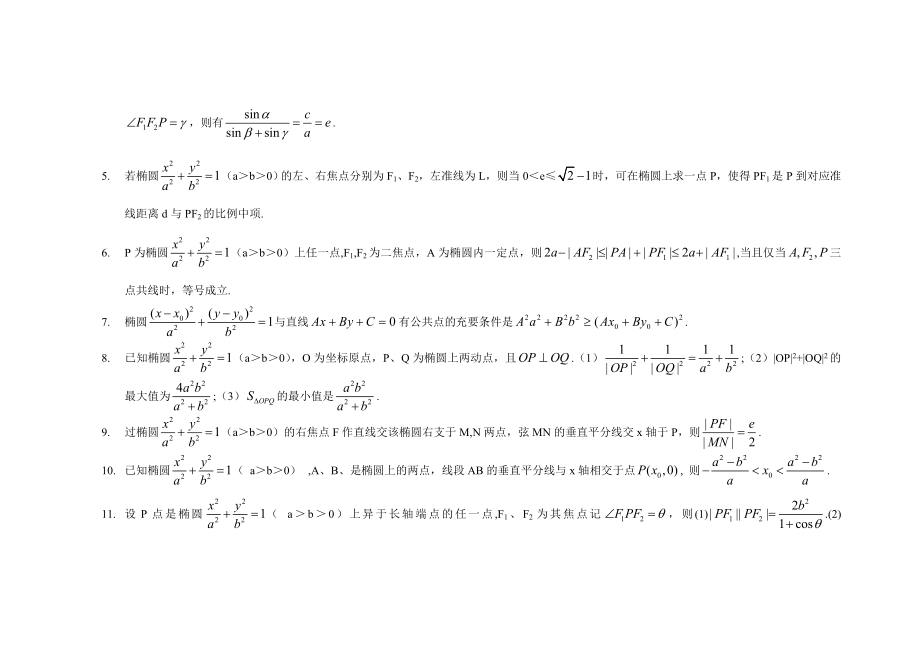 高中数学圆锥曲线重要结论.总结.doc