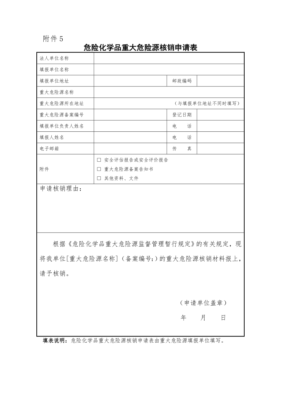 危险化学品重大危险源核销申请表及材料.doc