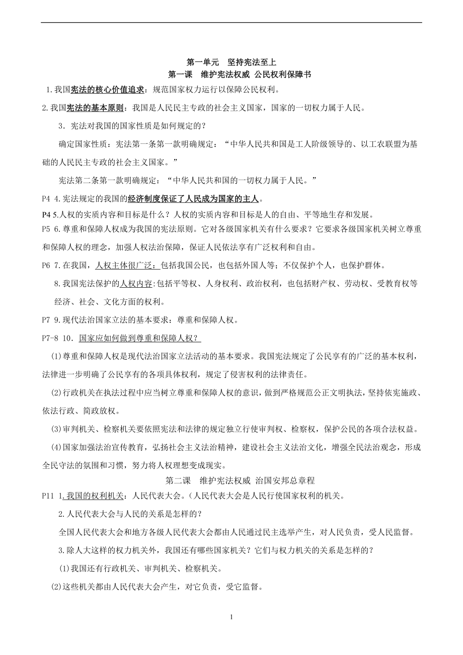 版八年级下册政治复习提纲精编.doc