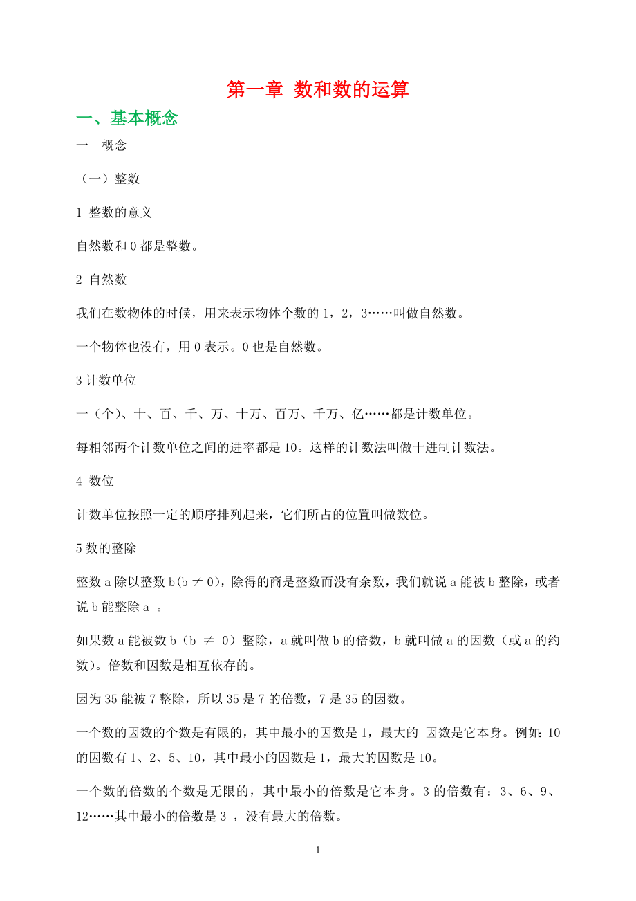 人教版小学六年级数学小升初总复习提纲知识点归纳详解.doc