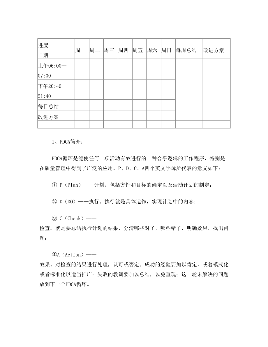 PDCA计划超实用表格--英语学习模版.doc