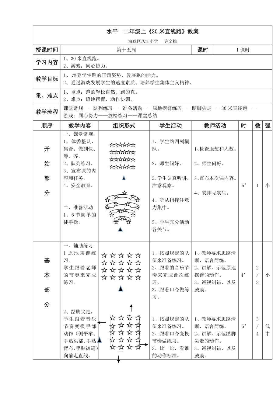 2014上二年级体育30米直线跑教案.doc